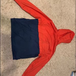 Red and Blue pull over with white strings